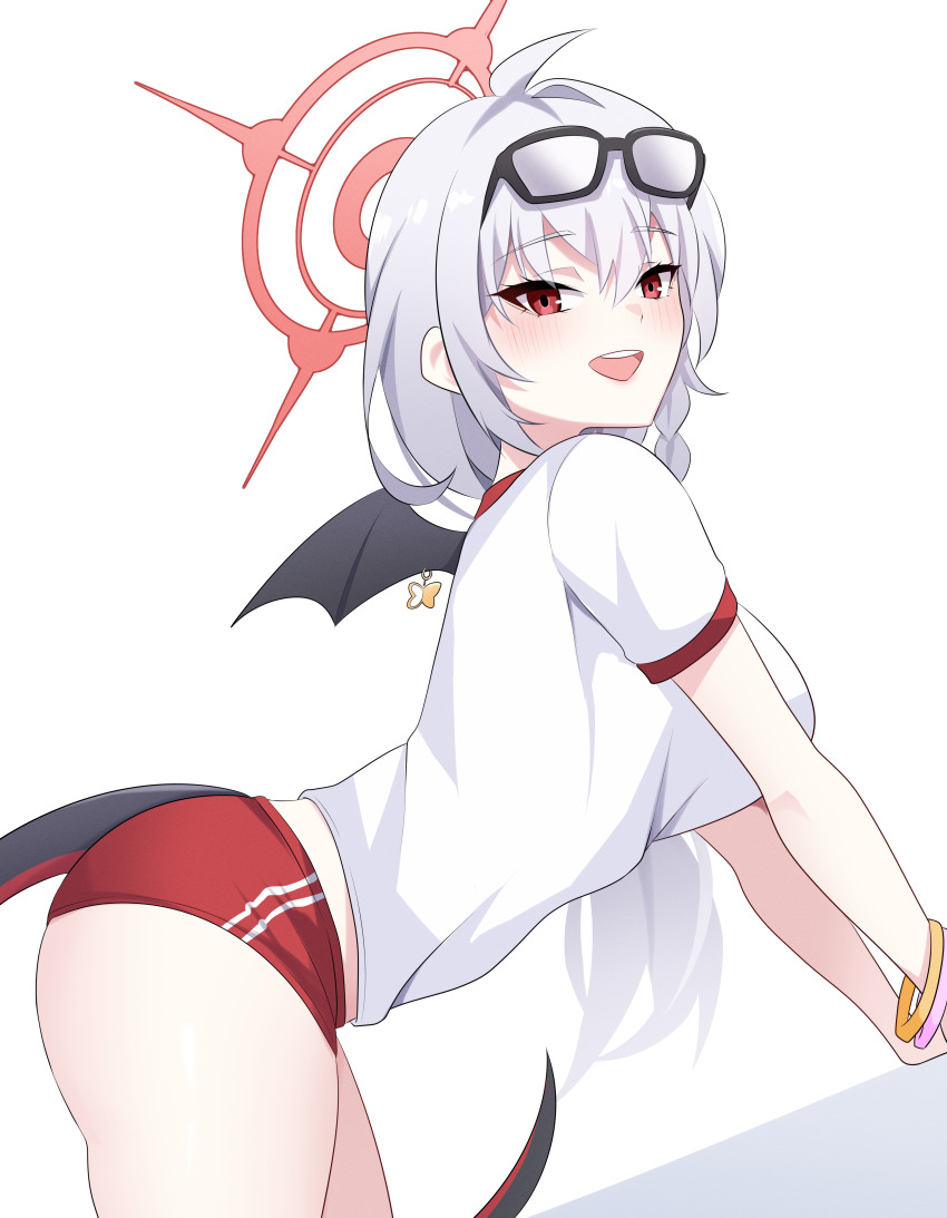 1girl, absurdres, black_wings, blue_archive, breasts, buruma, commentary_request, demon_girl