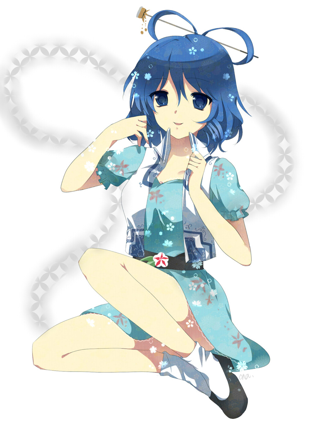 1girl, bad_id, bad_pixiv_id, blue_eyes, blue_hair, breasts, dress, female_focus