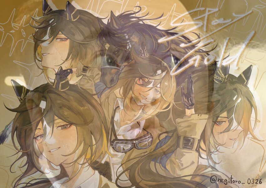 1girl, animal_ears, asymmetrical_shirt, black_gloves, black_hair, breasts, brown_eyes, brown_hair