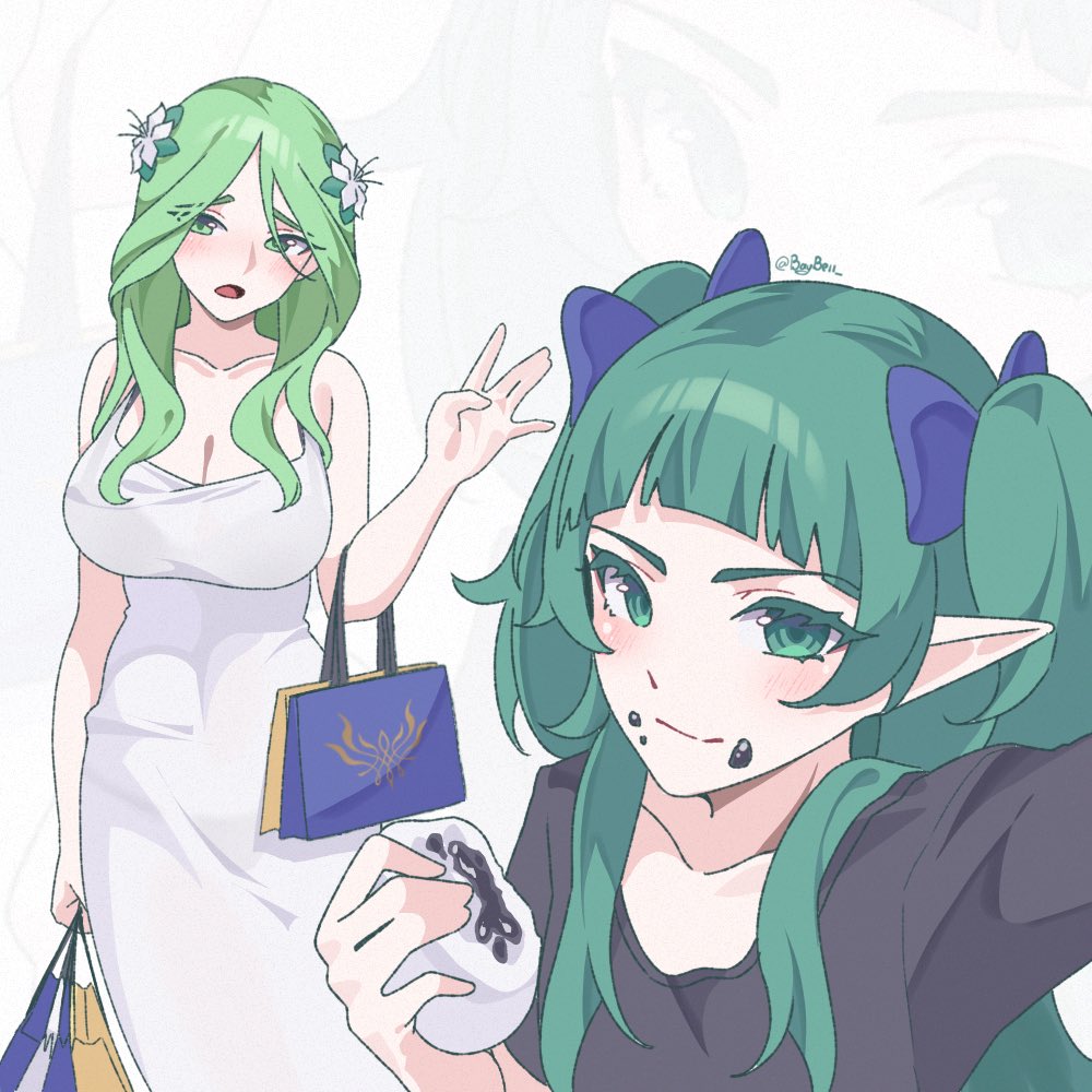 2girls, alternate_costume, baybell, breasts, cleavage, fire_emblem, fire_emblem:_three_houses, food