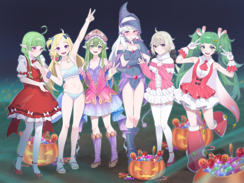 6+girls, alternate_costume, alternate_hairstyle, arm_up, armpits, atelier_(series), atelier_totori, bare_legs