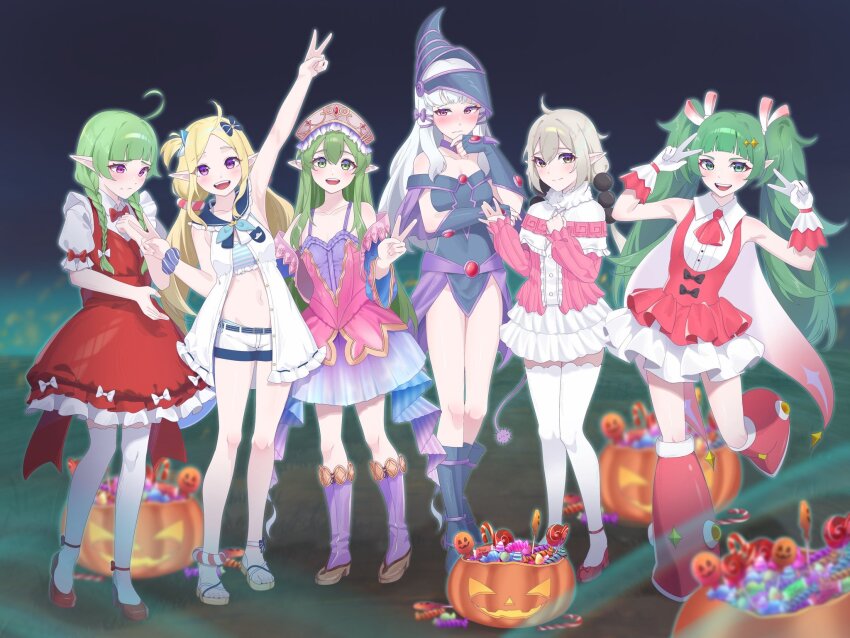 6+girls, alternate_costume, alternate_hairstyle, arm_up, armpits, atelier_(series), atelier_totori, bare_legs