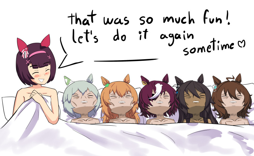 6+girls, ^_^, agnes_tachyon_(umamusume), animal_ears, black_hair, blush, brown_hair, closed_eyes