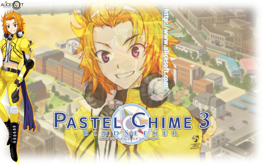 1boy, alice_soft, black_boots, boots, fingerless_gloves, gloves, grin, headphones