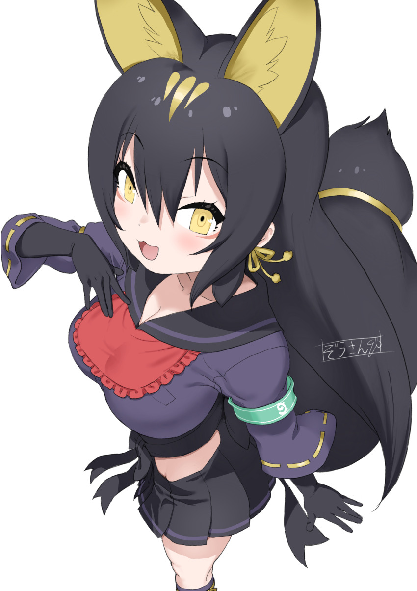 1girl, :3, :d, absurdres, animal_ear_fluff, animal_ears, armband, black_gloves
