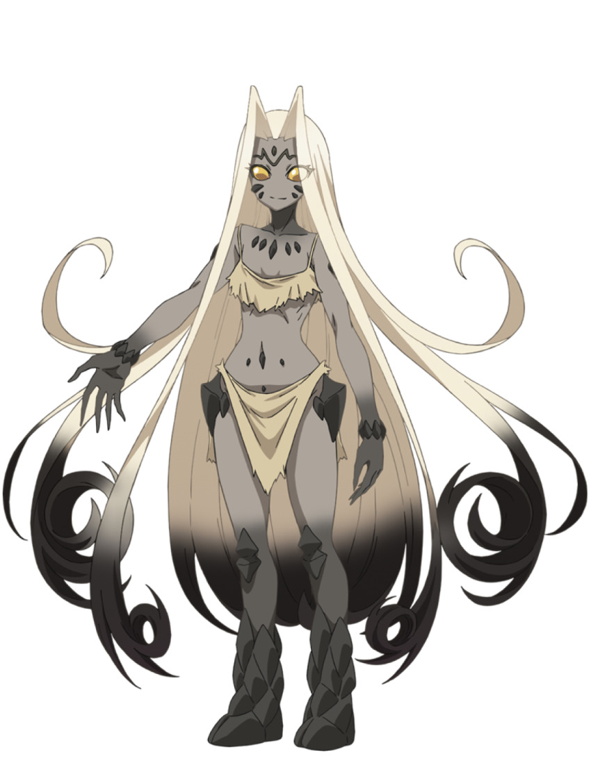 1girl, black_gem, black_hair, blonde_hair, breasts, claws, closed_mouth, collarbone