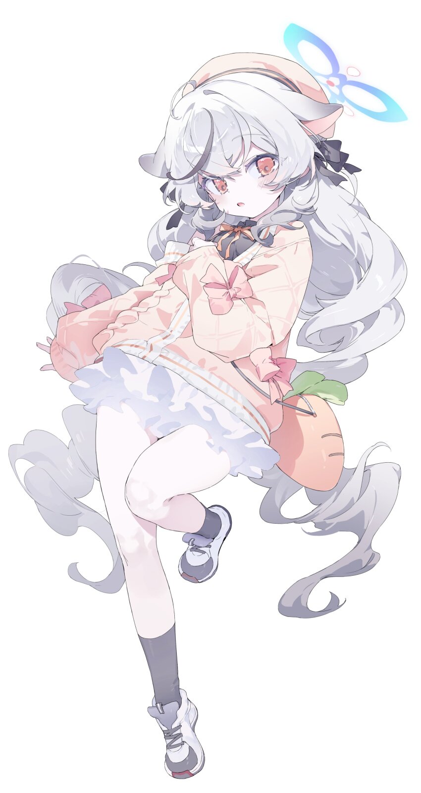 1girl, absurdres, ahoge, alternate_costume, animal_ears, bag, beret, black_bow