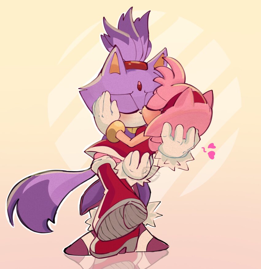 2girls, amy_rose, animal_ears, blaze_the_cat, blush, boots, cat_ears, cat_girl