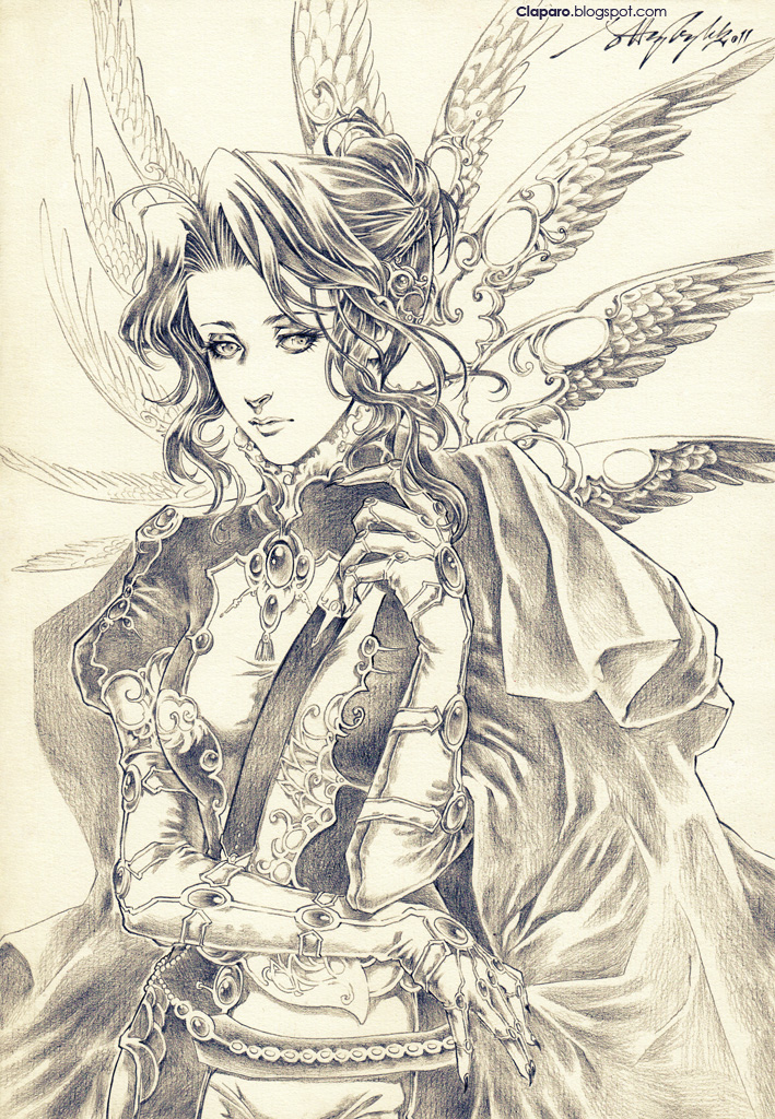 00s, 1girl, claparo, elbow_gloves, female_focus, gloves, graphite_(medium), hair_up