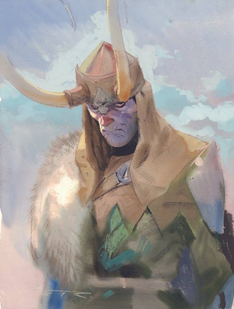 1boy, armor, blue_background, cheekbones, esad_ribic, fake_horns, frown, gold_helmet