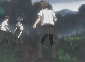 00s, 1girl, 2boys, abuse, animated, animated_gif, anime_screenshot, black_pantyhose, face_punch, h2o_footprints_in_the_sand, in_the_face, kicking, kohinata_hayami, lowres, multiple_boys, pantyhose, punching, rain, school_uniform, serafuku