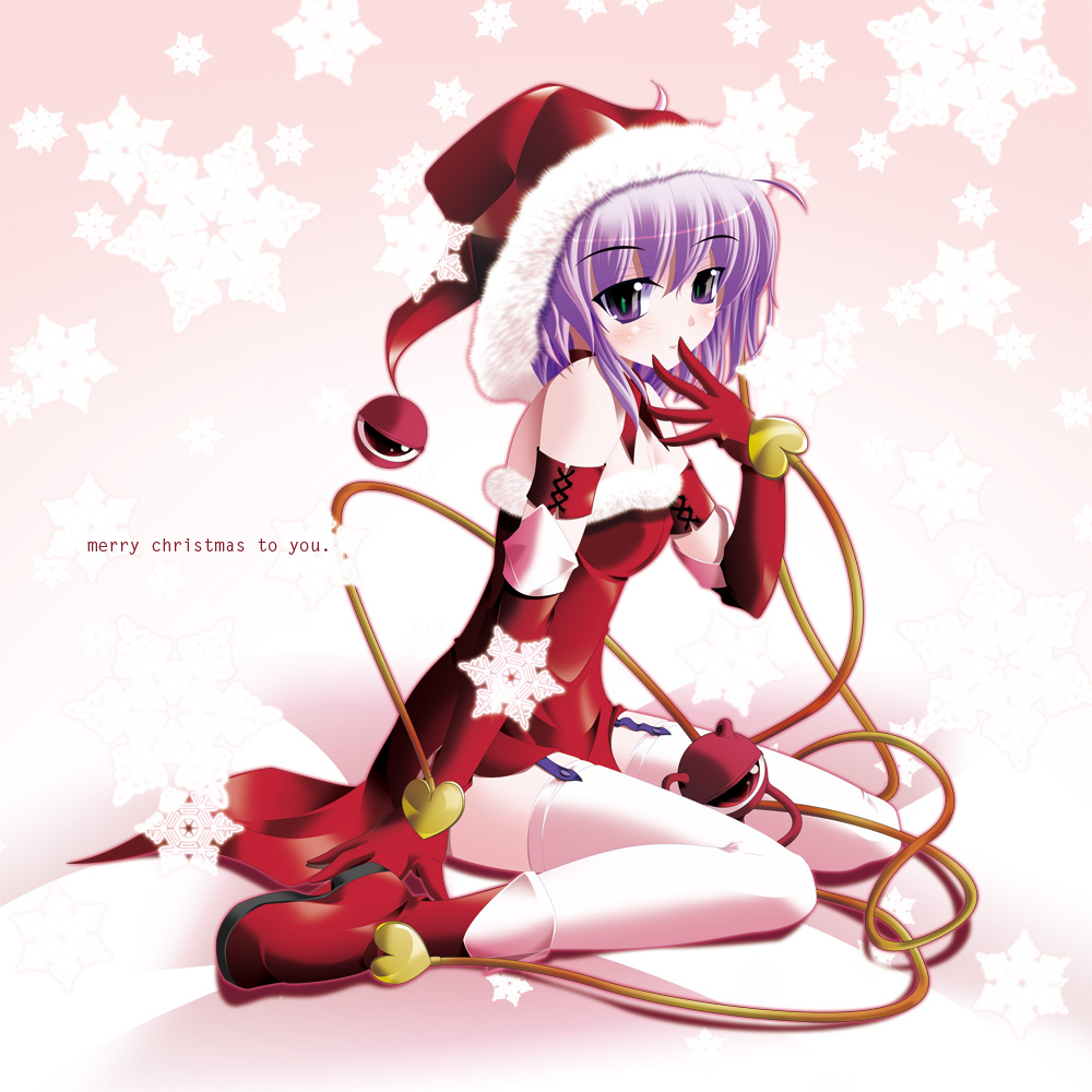 1girl, armband, blush, breasts, christmas, dress, eyeball, female_focus