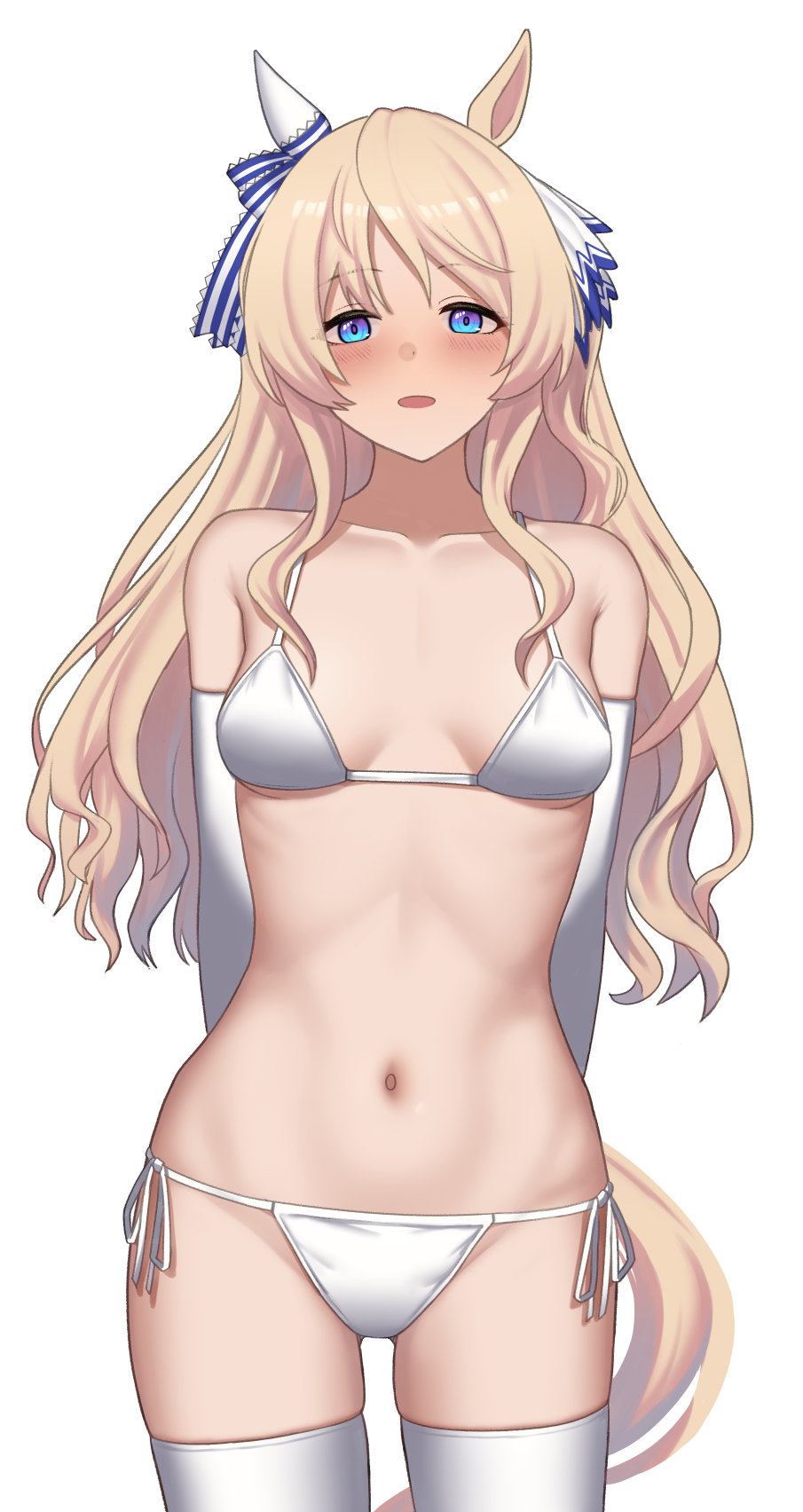 1girl, alternate_costume, animal_ears, arms_behind_back, bakkasu150, bare_shoulders, bell, bikini