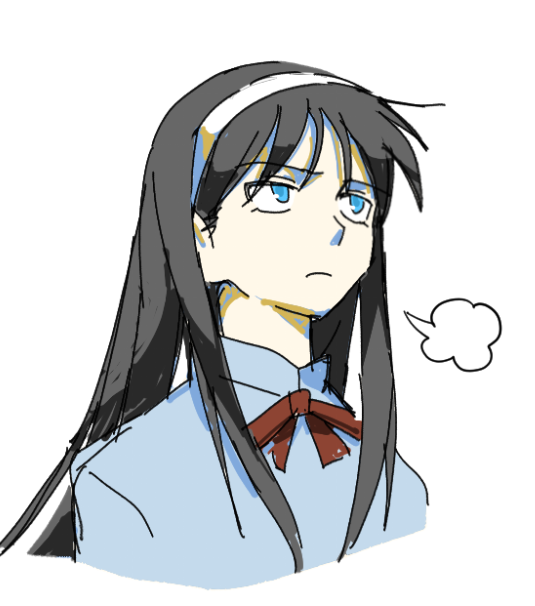 1girl, black_hair, blue_eyes, blue_shirt, bow, bowtie, closed_mouth, cropped_torso