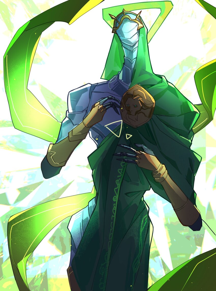 angel, armor, commentary, english_commentary, faceless, full_armor, green_halo, halo