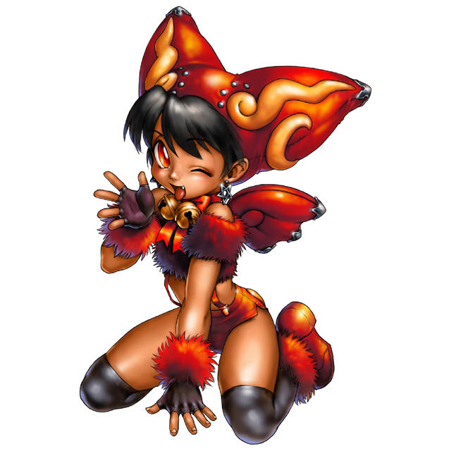 1boy, ;p, bell, black_hair, collar, dark-skinned_male, dark_skin, demon