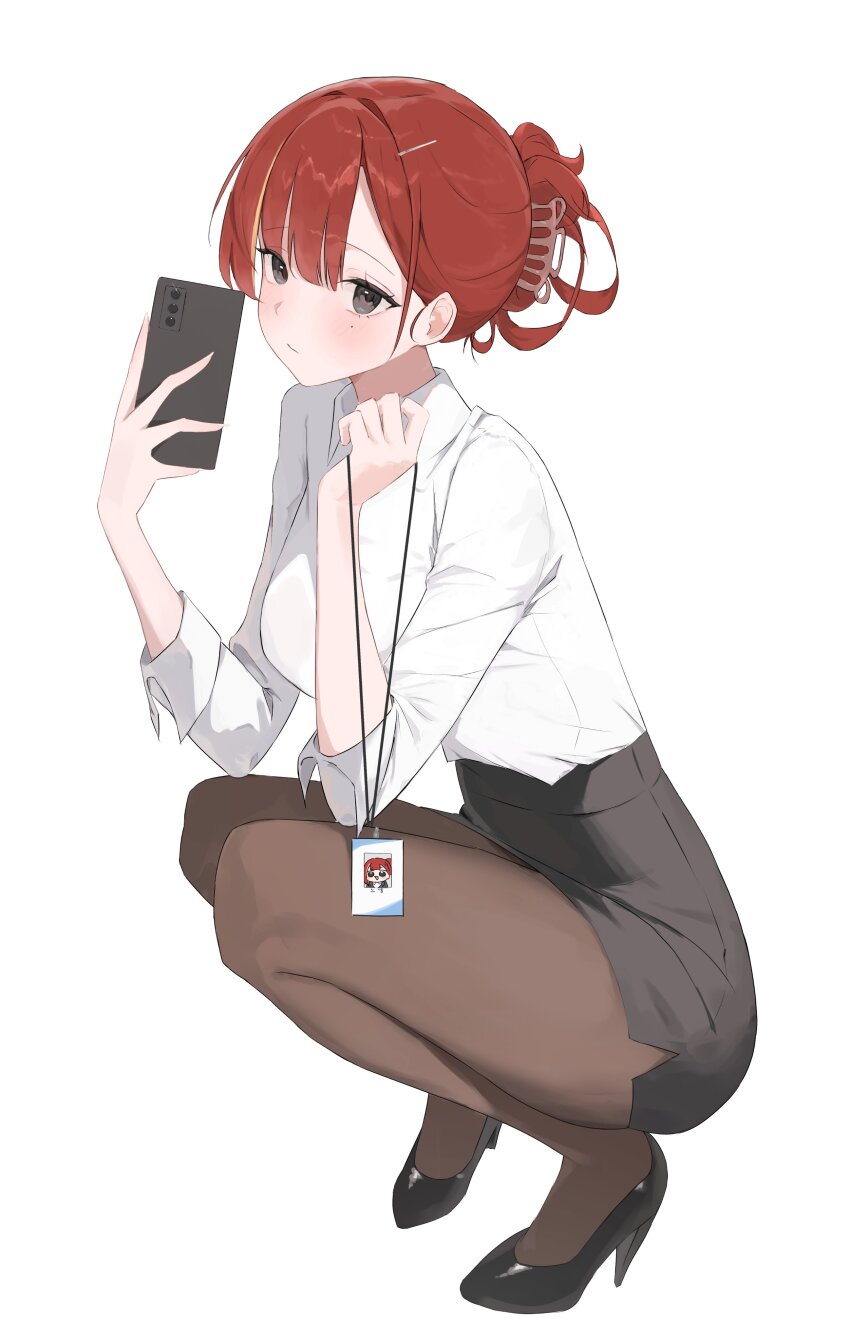 1girl, absurdres, akane_lize, black_eyes, black_shoes, black_skirt, blonde_hair, blonde_streaks