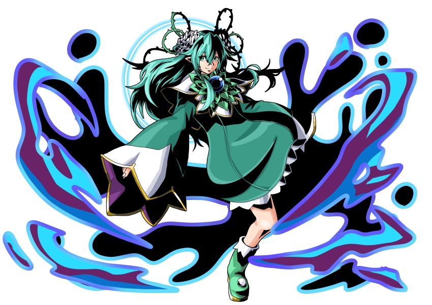 1girl, absurdres, ankle_boots, aura, boots, capelet, closed_mouth, commentary