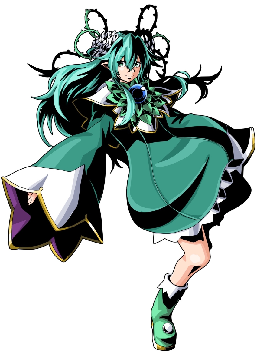 1girl, ankle_boots, boots, capelet, closed_mouth, commentary, dress, flower