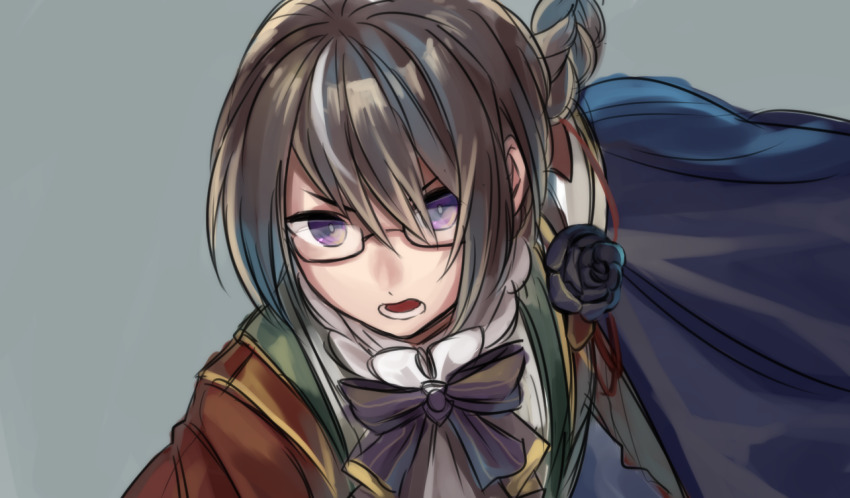 1boy, blue_cape, braid, brown_hair, brown_jacket, cape, clovis_(grimms_notes), clovis_(original)_(grimms_notes)
