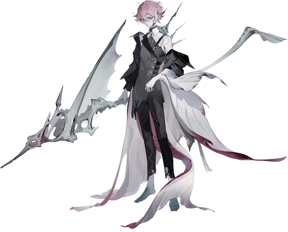 1boy, caecus_(morimens), morimens, pink_hair, white_background