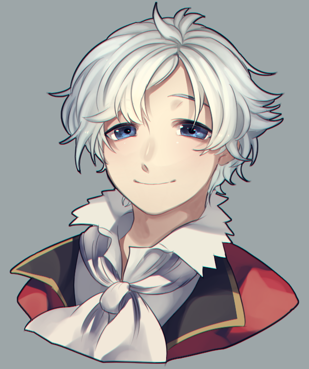 1boy, amadeus_mozart_(grimms_notes), amadeus_mozart_(original)_(grimms_notes), ascot, blue_eyes, closed_mouth, coat, commentary_request