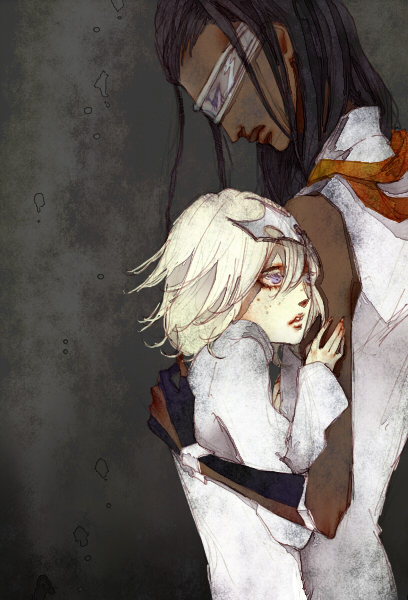 7_veil, bleach, dark_skin, glasses, hug, size_difference, tousen_kaname, wonderweiss_margela