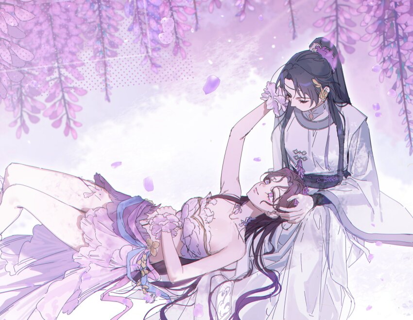 2girls, chief_(path_to_nowhere), chinese_clothes, commentary_request, cowboy_shot, dress, female_chief_(path_to_nowhere), gom2038019