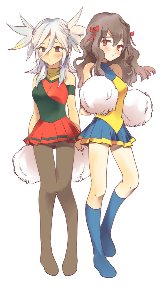 2girls, bad_id, bad_pixiv_id, brown_hair, cheerleader, chuong, genderswap, genderswap_(mtf)