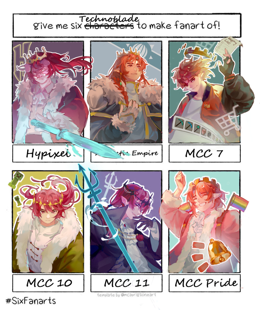 6+boys, ^_^, alternate_costume, androgynous, animification, antarctic_empire_flag, bell, big_sales_at_build_mart