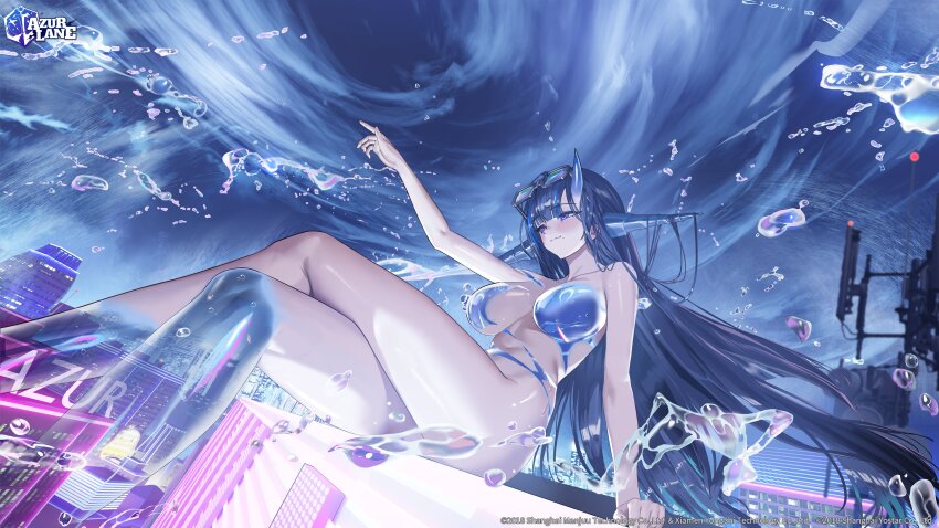 1girl, absurdres, azur_lane, bare_shoulders, bikini, blue_bikini, blue_eyes, blue_hair