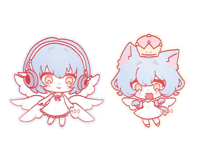 1girl, :>, :3, blue_hair, dress, epic_battle_fantasy, headphones, highres