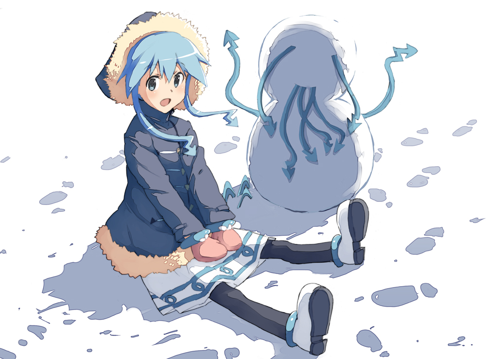 1girl, aki_masanari, blue_eyes, blue_hair, coat, cthulhu, dress, hood