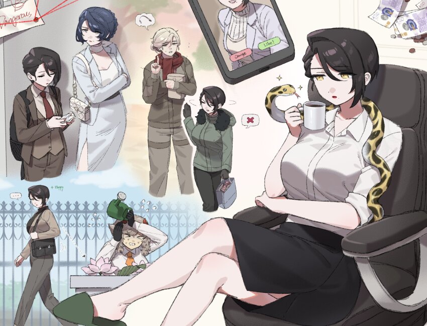 >_<, 4girls, avery_(degrees_of_lewdity), avery_(female)_(degrees_of_lewdity), bailey_(degrees_of_lewdity), bailey_(female)_(degrees_of_lewdity), black_gloves, black_hair