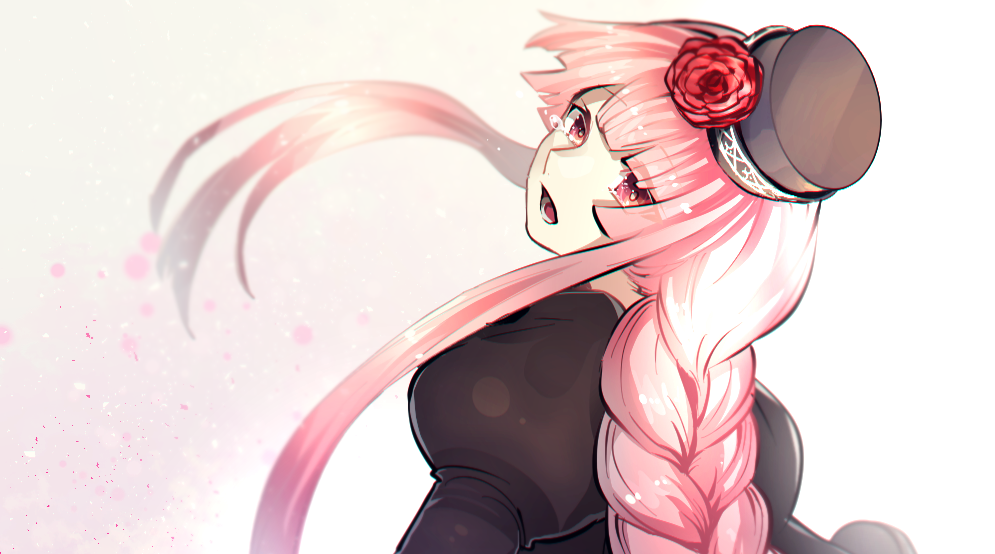 1girl, black_coat, black_hat, braid, coat, crying, crying_with_eyes_open, flower