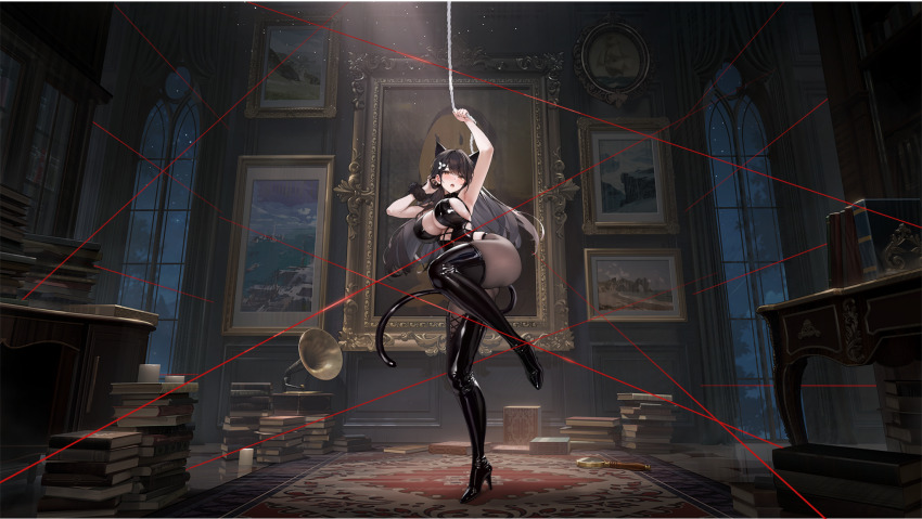 1girl, :o, animal_ears, artist_request, ass, azur_lane, black_hair, black_leotard