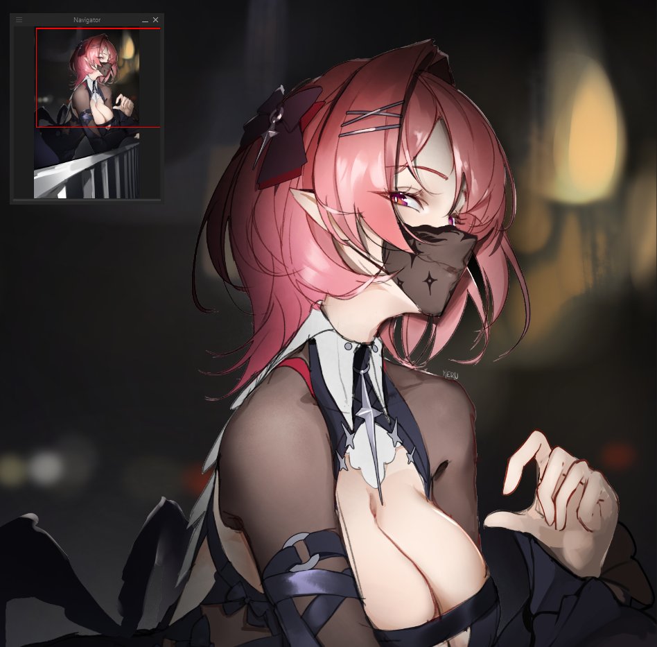 1girl, black_dress, black_lace_trim, black_wings, breast_strap, breasts, bright_pupils, cleavage