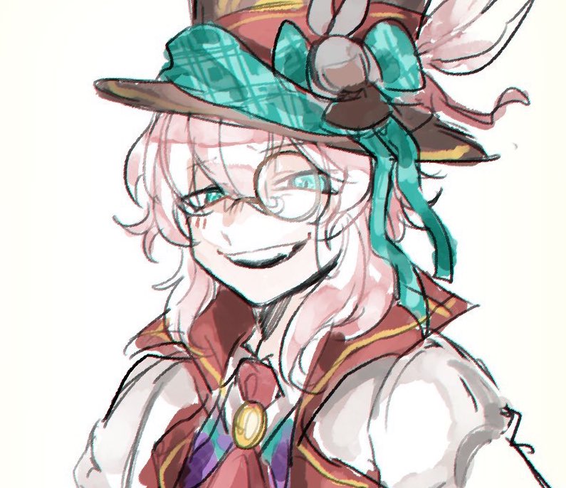 1boy, aqua_eyes, aqua_ribbon, brown_hat, coat, commentary_request, grimms_notes, half-closed_eyes