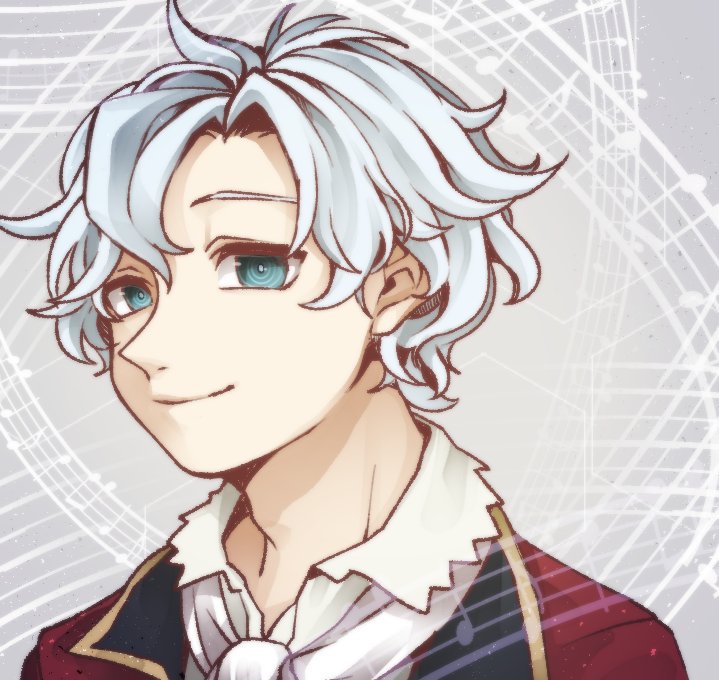 1boy, amadeus_mozart_(grimms_notes), amadeus_mozart_(original)_(grimms_notes), closed_mouth, coat, collared_shirt, curly_hair, green_eyes