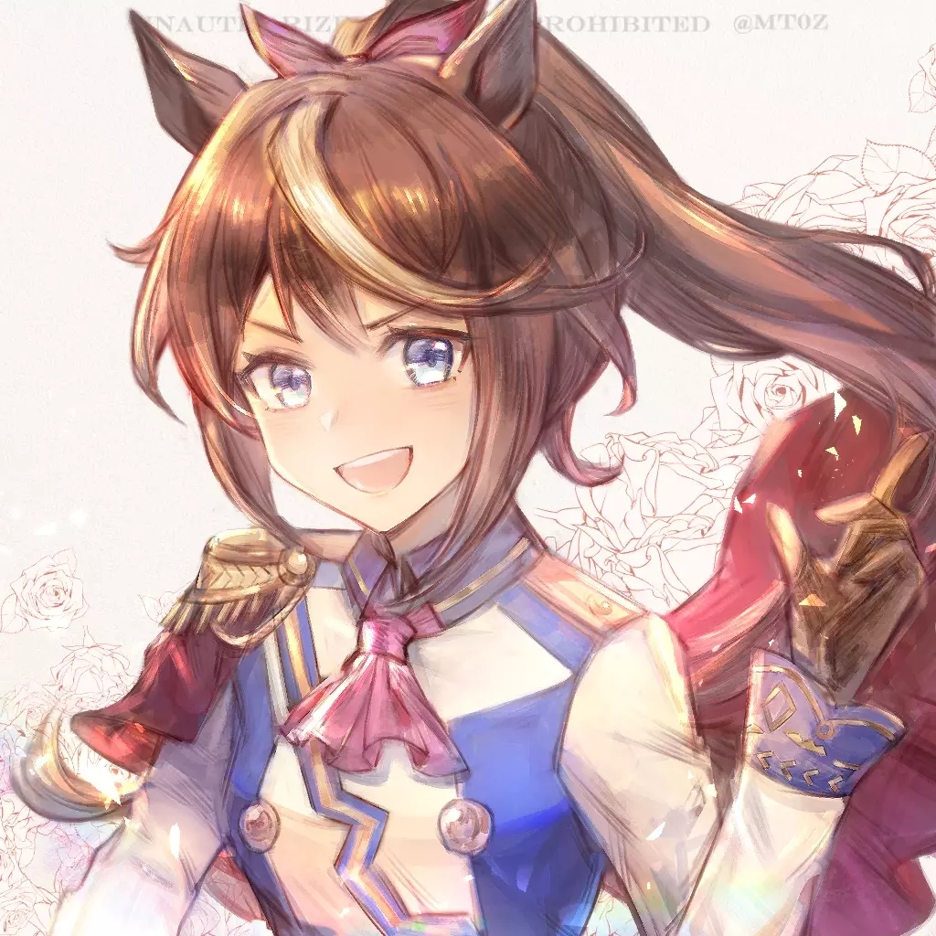 1girl, animal_ears, ascot, black_gloves, blue_eyes, blush, breasts, brown_hair