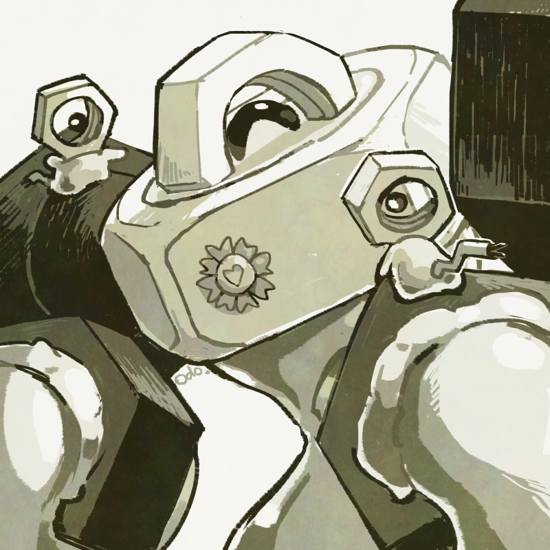 closed_eyes, commentary_request, evolutionary_line, gen_7_pokemon, greyscale, melmetal, meltan, monochrome