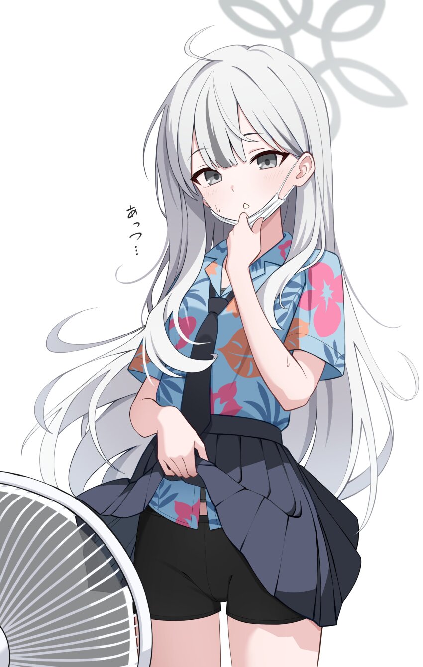 1girl, absurdres, alternate_underwear, armband, bike_shorts, black_necktie, blue_archive, blue_shirt