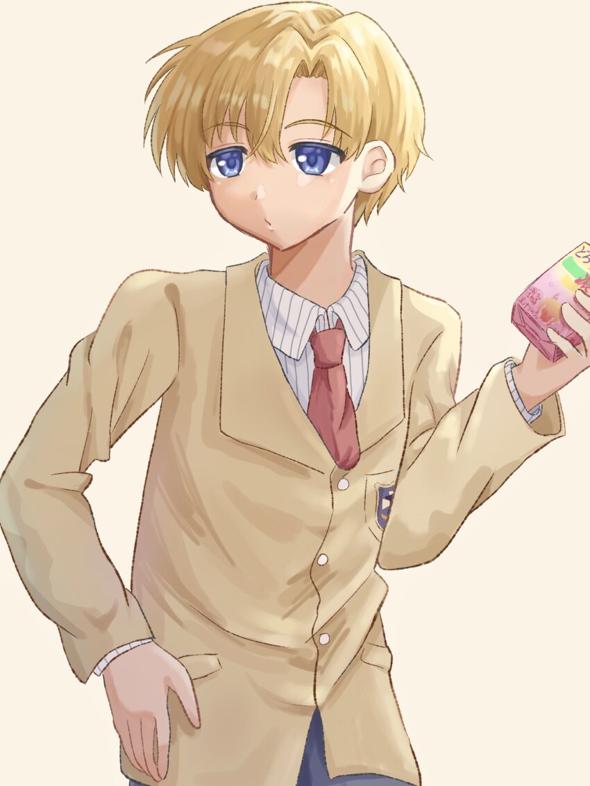 1boy, blonde_hair, blue_eyes, buttons, che11y_oo, clannad, closed_mouth, collared_shirt