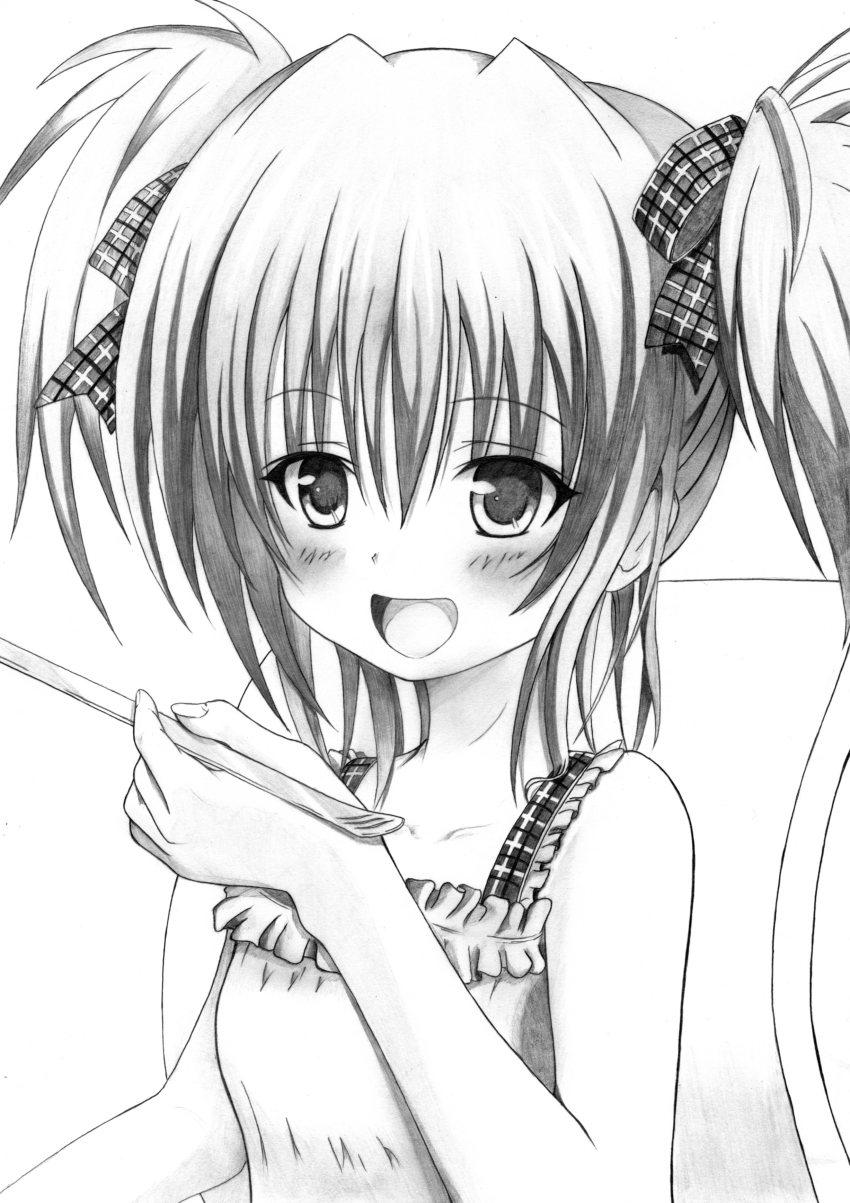 1girl, absurdres, blush, female_focus, greyscale, highres, long_hair, monochrome