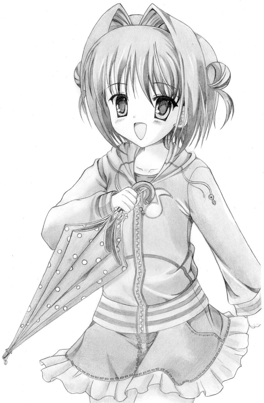 1girl, absurdres, asakura_yume, blush, da_capo, da_capo_ii, female_focus, greyscale