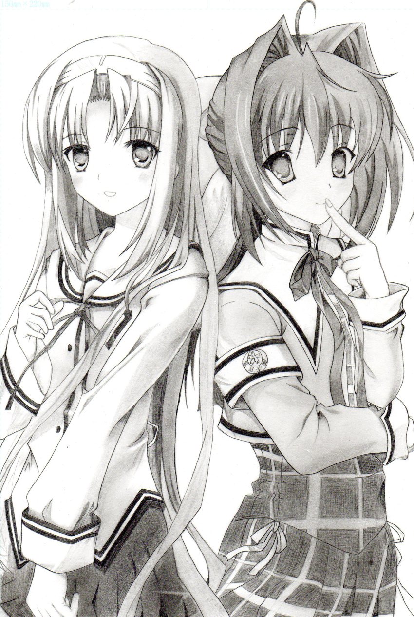 2girls, absurdres, asakura_otome, da_capo, da_capo_ii, finger_to_mouth, highres, kyrie_rason