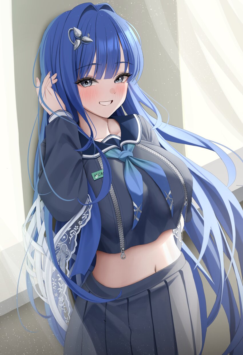 18+_symbol, 1girl, absurdres, arcana_(fortune_mate)_(nikke), arcana_(nikke), black_sailor_collar, black_serafuku, black_skirt