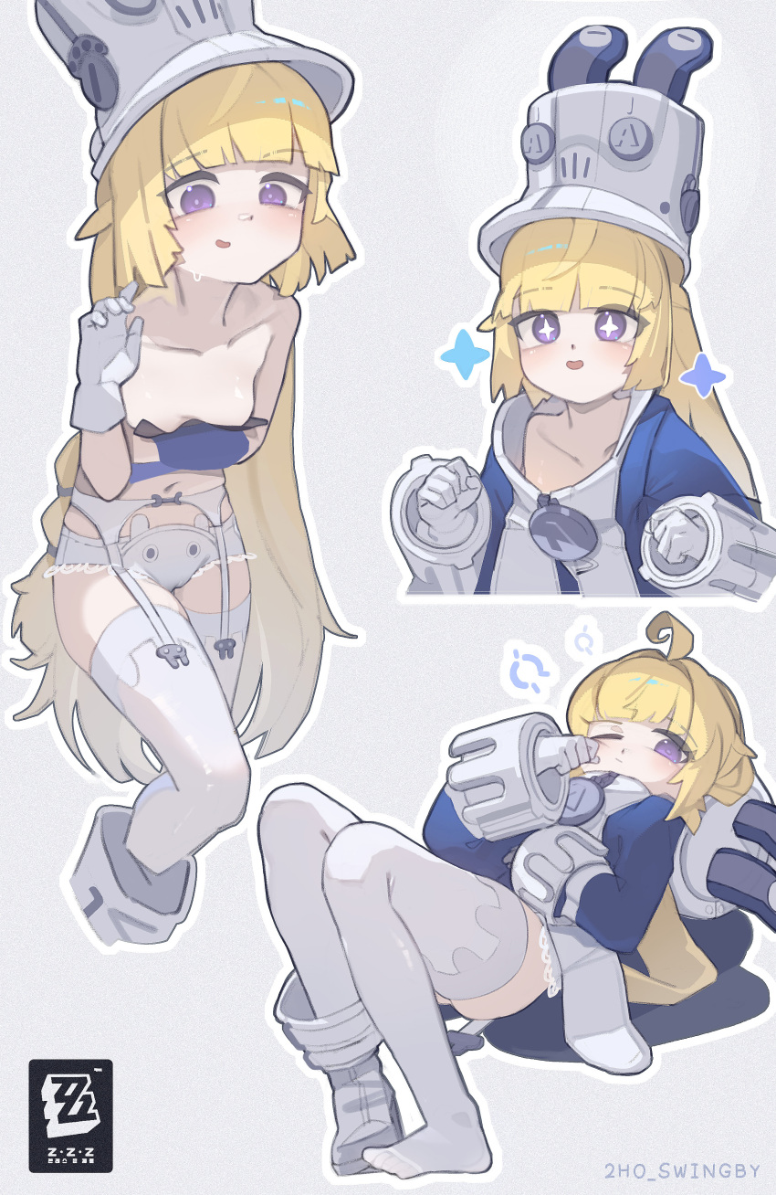 +_+, 1girl, 2ho, absurdres, ahoge, artist_name, blonde_hair, blue_jacket