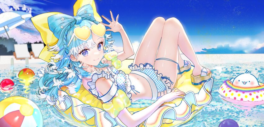 1girl, bikini, blue_eyes, blue_hair, blush, breasts, cilus_(kobo_kanaeru), highres