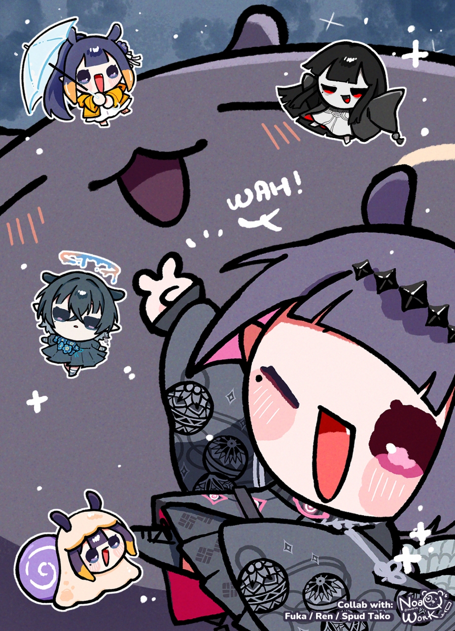 blunt_bangs, chibi, chibi_only, commentary, english_commentary, gradient_hair, highres, hololive